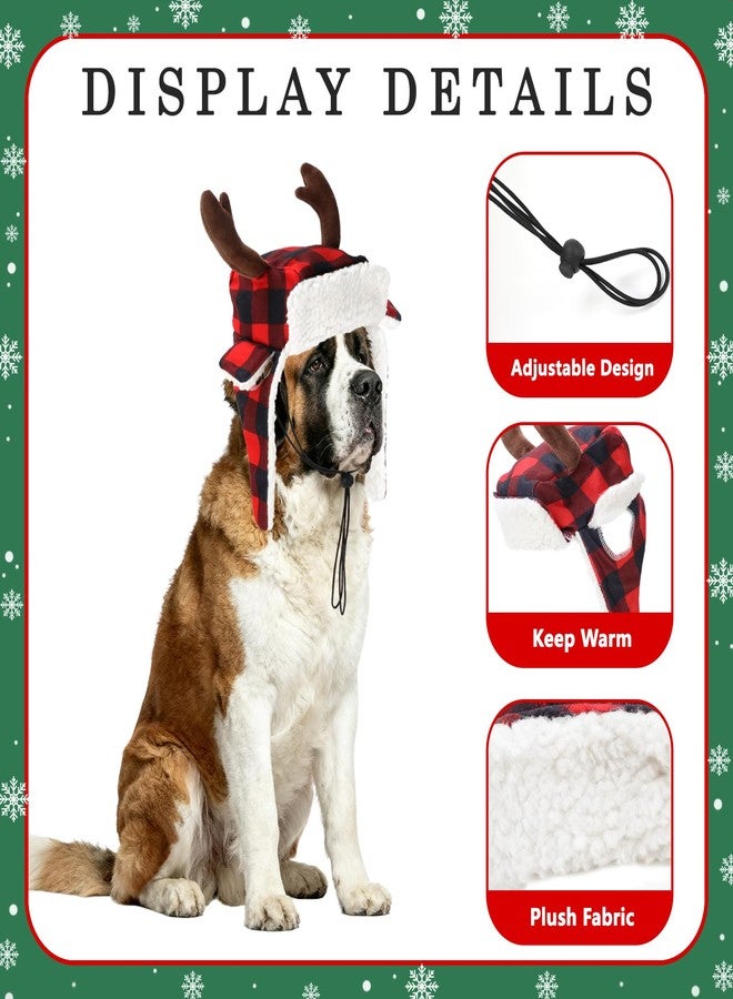 BWOGUE Christmas Antler Dog Santa Hat and Scarf, Adjustable Red Plaid Christmas Dog Hat, Pet Winter Neck Warmer and Festive Party Costumes for Medium to Large Dogs - Image 4
